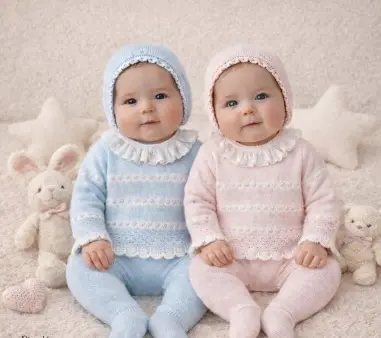 Conjunto punto de mi bebé moda infantil dos bebés en rosa y azul vestidos de mi bebé moda infantil