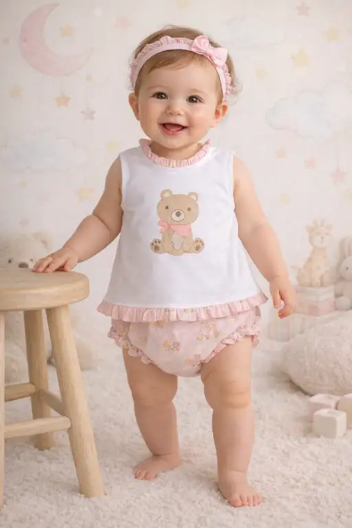 Conjunto de mi bebé moda infantil Foto de mi bebé niña con conjunto dos piezas de mi bebé moda infantil